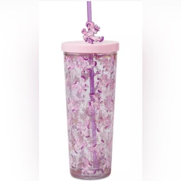 Disney Parks Miss Piggy Tumbler floating gold glitter with Straw and Charm - Picture 1 of 3